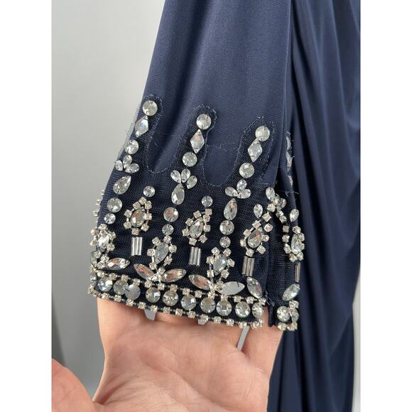 Ieena Mac Duggal Beaded Cuff Drop Shoulder Faux Wrap Gown Sz 14 Midnight NWT - Picture 10 of 16